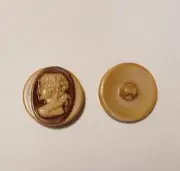 1 Pr. Czech Glass Brown & Tan Cameo Shank Buttons, 30mm