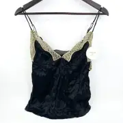 Sass & Bide for Lovable Cami Top Sz 14 Noir Gold Satin Silk Blend Lace Trim New