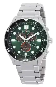 Citizen Eco-Drive Chronograph GMT Green Dial 100M Men's Watch AT2561-81X