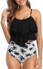 Push Up Swimwear Women High Waist Bikini Sets Plus Size Ruffle Tankini Swimsuit Halter Two Piece Bikini Set Swim Wear