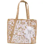 LVD Jute Carry All White Portable On The Go Decorative Carry Bag 36x30cm
