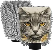 XYMZR Absorbent Microfiber Car Wash Mitt Lykoi Cat Floral Cute, Funny Cute Anime Scratch Free for Cars Cleaning, Home Cleaning Mitts, 2 Pack, 10.24” L x 7.09” W