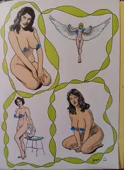 female figure drawing Ink nude artist Jerome Cadd classic pin-up girls an angel