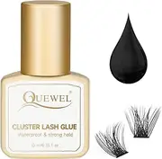 QUEWEL Cluster Lash Glue 10ml Black Eyelash Clusters Glue Waterproof and Long-Lasting Super Strong Hold Individual Lash Bond for DIY Eyelash Extensions (10ml)