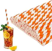 100 Pcs Orange/Purple Paper Striped Paper Straws for Drinking, 7.7" x 0.2" Disposable Drinking Straws for Bridal Baby Shower Birthday New Year Party Dessert and DIY Decoration Supplies(Orange)