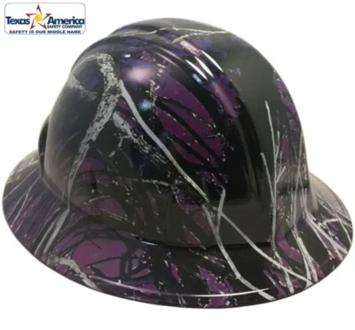 Muddy Girl Purple Hydro Dipped Full Brim Hard Hat with Ratchet Suspension