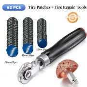 62Pcs Tire Patch Repair Tool Kit + Tube Patch Auto Repair Roller Stitcher Tool