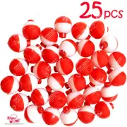 25pcs Fish WOW! 1" Fishing float Snap-On Round Floats bobbers Red White NEW