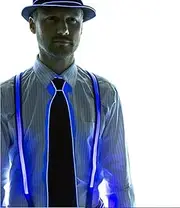 [LIQS] LED Tie Light + LED Suspenders Light,Glow Light Up Neon Led Ties and Suspenders,LED Light Up Neck Tie for Party (Blue)