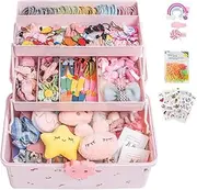 Hair Accessories Storage Box - 3 Layer Kids Hair Elastic Storage Case | Waterproof Girl Hair Tie Case with 6 Stickers and 1 Pack of School Hair Bands
