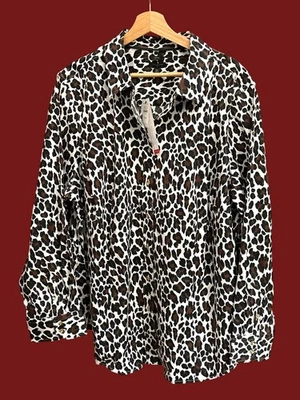 NWT TalbotsPlus Size Leopard Print Button Down Shirt 3X Wrinkle Resistant
