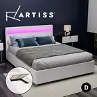 Artiss Bed Frame Double Size RGB LED Gas Lift Storage Mattress Base White COLE