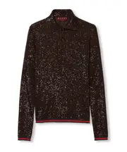 Gucci Sequin Polo Top L Black