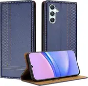 [Mo-Beauty] Mobile Phone Case for Samsung Galaxy A34 5G, PU Leather Flip Foldable for Samsung A34 5G with Stand Function Card Slots Magnetic Case (Blue)