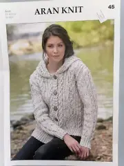 LADIES ARAN STYLE HOODED JACKET, 81-107cm, 10ply - ARAN KNIT Knitting Pattern 45