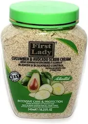 First Lady Activated Cucumber & Avocado Scrub Cream 540ml - Blemish & blackhead control - Face & Body + First Lady Herbal Hair Oil 30ml