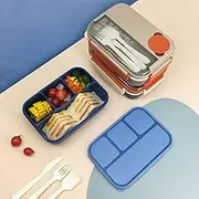 Bento Box Adult Lunch Box, 44 oz Container with 4 Compartments, Lunch-Ready Food Container, Complete with Cutlery, Sauce Jar, Microwave and Dishwasher Safe (GY)