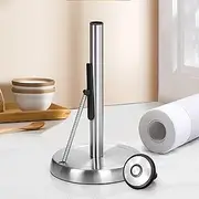 Standing Paper Towel Holder & Kitchen Roll Holder - Brushed Stainless Steel Countertop Organizer with Tension Arm & Non-Slip Weighted Base for Kitchen Bathroom