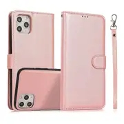 iPhone 14 /13 /12 /11 Plus Pro Max Case, Detachable Magnetic Leather Wallet TPU Case, Rose Gold - iPhone 12 Pro