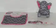 Baby Ganz Girl Pink And Black Feather Like Print Matching Gift Set