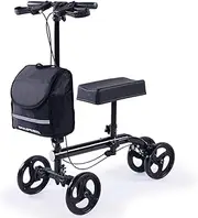 Equipmed Knee Scooter Walker, Dual Brakes - Bag - Broken Leg Ankle Foot Mobility - Crutches Alternative - Black