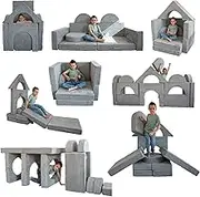 Creative Cubs Kids Couch Sofa Toddler Modular Building Fort and Play Set Foam 14-Pieces (Grey)