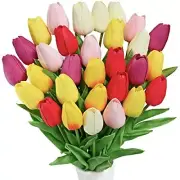 30pcs Multicolor Fake Tulips Artificial Flowers for Decoration, Faux Mix