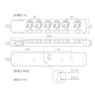 【台灣製造 工廠直營】保護傘PU-3768 3孔7開6插 旋轉防塵蓋延長線 三孔延長線 電源延長線 延長線插座 延長線