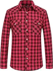 [JMBONHEUR] Western Shirts for Men - Men's Cowboy Pearl Snap Buttons Plaid Long Sleeve Lightweight 2 Pockets Casual Shirt