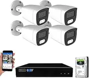 GW Security 8 Channel 12MP NVR 4K Security Camera System with 4 x 8MP PoE Spotlight Color Night Vision Outdoor/Indoor Microphone Bullet Cameras, Smart AI Human/Vehicle Detection
