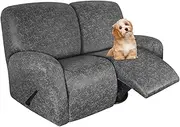 ANARACHON Leather Look Loveseat Recliner Covers Stay in Place 6-Piece Recliner Sofa Slipcover 2 Seater Reclining Couch Cover Spandex Fabric Washable (2 Seater, Light Grey)