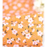 在飛比找蝦皮購物優惠-韓國布 花草圖案 橙色 櫻花 印花布 純綿 棉布 布料 拼布