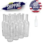 750ml Glass Bordeaux Wine Bottles Flat Bottom Cork Finish Case of 12