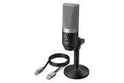 Fifine Technology USB Condenser Broadcast Podcast Microphone w Desk Stand Silver