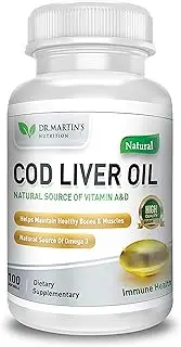 COD Liver Oil | 100 Softgels | Natural Source of Omega 3 Fatty Acids | 100% Organic Capsules | Triple Strength | Best Immune Health, Healthy Bones & Muscles Dietary Supplement | (100 Softgels)