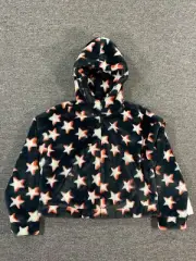 UGG Jacket Womens Extra Small Black Faux Fur Hoodie Pockets Stars Zip Mandy XS
