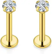 [Vqoxaggi] 16G Tragus Labret Medusa Piercing Jewelry Cubic Zirconia Internally Threaded Stainless Steel Conch Piercing Jewelry Monroe Lip Rings Different Size Cartilage Nail Helix Earring Stud