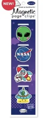 NASA, Alien, Spaceships Illustrated Magnetic Page Clips Set of 4 by Re-marks