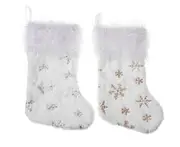C40 2PCS Christmas Ornament Christmas Stocking Gold Silver Sequin Snowflake Holiday Gift Bag Fireplace Pendant