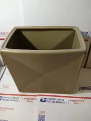 Heavy CERAMIC RECTANGULAR TRASH CAN WASTE BASKET Planter Vase Olive Green Square