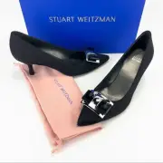 Stuart Weitzman New Kitten Heel Pump Size 7.5 Black Fabric & Leather Pointed Toe