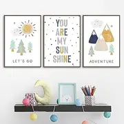 Set of 3 Posters for Children's Room, Wall Pictures, Bedroom, Cartoon Forest Pattern, Decorative Picture Set, Without Frame (21 x 30 cm)