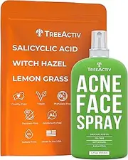 TreeActiv Acne Treatment Face Spray | 2% Salicylic Acid + Witch Hazel Facial Mist for Pimple, Milia, Zit, & Blemish | Pore Minimizer & Cystic Acne Clearing Solution for Teens & Adults | 1000+ Sprays