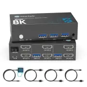8K HDMI KVM Switch 2 Monitors 2 Computers, 8K@60Hz Dual KVM Switch for 2 Comp...
