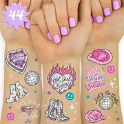 xo Fetti Birthday Decorations Temporary Tattoos - 44 pcs | Fun Bday Girl Party, Older, Wiser, Hotter, HBD, Disco Cowgirl, Hot Girl Bday