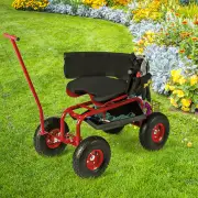 CostwayRolling Garden Cart with Seat and Tool Storage for Outdoor Garden-Red