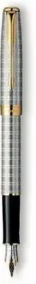 Parker Sonnet Fountain Pen Silver Tartan & Gold 18Kt Gold Nib Fine Pt New In Box
