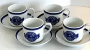 La Maison Demitasse Espresso Cups & Saucers Blue White HTF Vintage NEW MINT