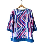 BOB MACKIE Abstract Stripe Tunic Top w/ Chiffon Trim Blouse Women’s Size Small