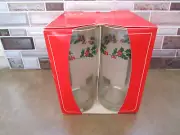 Libbey HOLLY & BERRIES GLASSES 15oz. TUMBLERS Holiday Barware Christmas Set Of 4